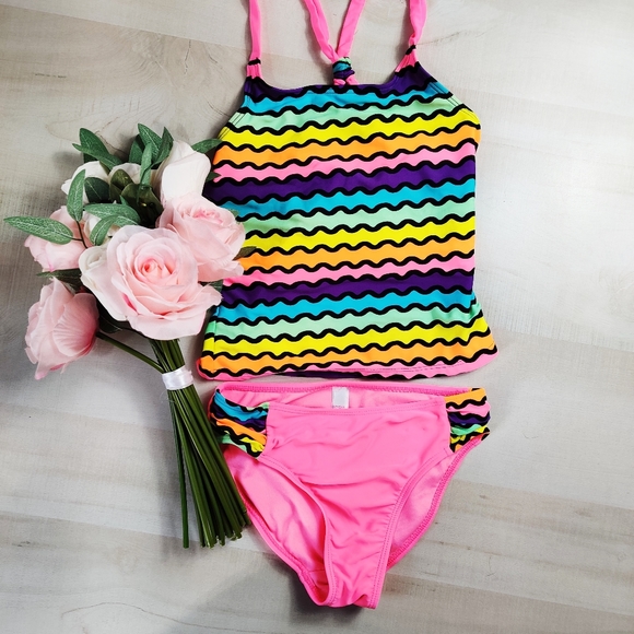 SO Other - SO Kohl's hot pink wave stripe tankini swimsuit